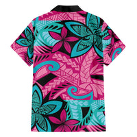 Plumeria Polynesian Pattern Family Matching Short Sleeve Bodycon Dress and Hawaiian Shirt Unique Fantasy Pink Teal LT01 - Polynesian Pride