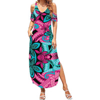 Plumeria Polynesian Pattern Summer Maxi Dress Unique Fantasy Pink Teal LT01 Women Pink - Polynesian Pride
