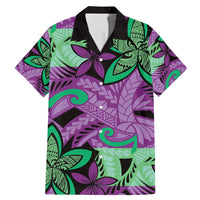 Plumeria Polynesian Pattern Family Matching Mermaid Dress and Hawaiian Shirt Unique Fantasy Purple Green LT01 Dad's Shirt - Short Sleeve Purple - Polynesian Pride
