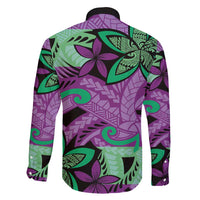 Plumeria Polynesian Pattern Family Matching Off Shoulder Maxi Dress and Hawaiian Shirt Unique Fantasy Purple Green LT01 - Polynesian Pride