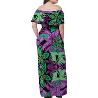 Plumeria Polynesian Pattern Family Matching Off Shoulder Maxi Dress and Hawaiian Shirt Unique Fantasy Purple Green LT01 - Polynesian Pride