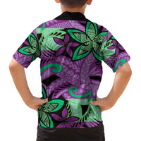 Plumeria Polynesian Pattern Family Matching Summer Maxi Dress and Hawaiian Shirt Unique Fantasy Purple Green LT01 - Polynesian Pride