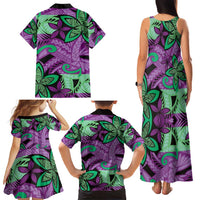 Plumeria Polynesian Pattern Family Matching Tank Maxi Dress and Hawaiian Shirt Unique Fantasy Purple Green LT01 - Polynesian Pride