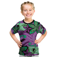 Plumeria Polynesian Pattern Kid T Shirt Unique Fantasy Purple Green