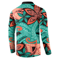 Plumeria Polynesian Pattern Button Sweatshirt Unique Fantasy Teal Orange
