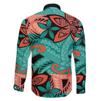Plumeria Polynesian Pattern Family Matching Mermaid Dress and Hawaiian Shirt Unique Fantasy Teal Orange LT01 - Polynesian Pride