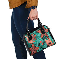 Plumeria Polynesian Pattern Shoulder Handbag Unique Fantasy Teal Orange