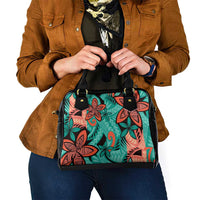 Plumeria Polynesian Pattern Shoulder Handbag Unique Fantasy Teal Orange