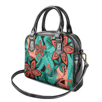 Plumeria Polynesian Pattern Shoulder Handbag Unique Fantasy Teal Orange