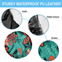 Plumeria Polynesian Pattern Spare Tire Cover Unique Fantasy Teal Orange