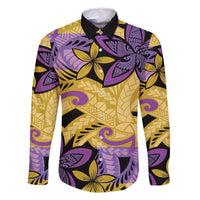 Plumeria Polynesian Pattern Family Matching Summer Maxi Dress and Hawaiian Shirt Unique Fantasy Yellow Purple LT01 Dad's Shirt - Long Sleeve Yellow - Polynesian Pride