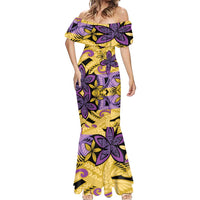 Plumeria Polynesian Pattern Mermaid Dress Unique Fantasy Yellow Purple LT01 - Polynesian Pride
