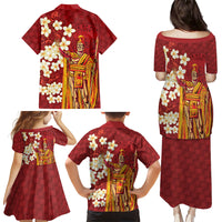 Hawaii King Kamehameha Family Matching Puletasi and Hawaiian Shirt Plumeria Lauhala Pattern