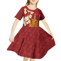 Hawaii King Kamehameha Kid Short Sleeve Dress Plumeria Lauhala Pattern