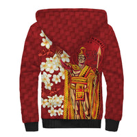 Hawaii King Kamehameha Sherpa Hoodie Plumeria Lauhala Pattern