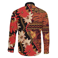 Hawaii Christmas Poinsettia Lei Family Matching Off The Shoulder Long Sleeve Dress and Hawaiian Shirt Tapa Pattern LT01 - Polynesian Pride