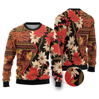 Hawaii Christmas Poinsettia Lei Ugly Christmas Sweater Tapa Pattern - Polynesian Pride