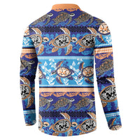 Hawaii Turtles Pattern Special Blue Button Sweatshirt - Polynesian Pride