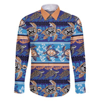Hawaii Turtles Pattern Special Blue Family Matching Off The Shoulder Long Sleeve Dress and Hawaiian Shirt - Polynesian Pride