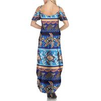 Hawaii Turtles Pattern Special Blue Family Matching Summer Maxi Dress and Hawaiian Shirt - Polynesian Pride