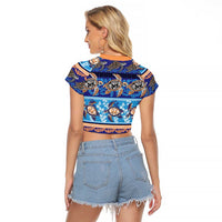 Hawaii Turtles Pattern Special Blue Raglan Cropped T Shirt - Polynesian Pride