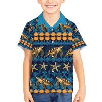 Hawaii Turtles Starfish Unique Pattern Family Matching Tank Maxi Dress and Hawaiian Shirt - Polynesian Pride