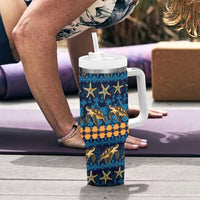 Hawaii Turtles Starfish Unique Pattern Tumbler With Handle - Polynesian Pride