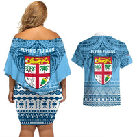 Fiji Rugby Couples Matching Off Shoulder Short Dress and Hawaiian Shirt Fijian Go 2023 World Cup LT01 - Polynesian Pride
