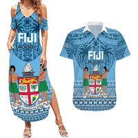 Fiji Rugby Couples Matching Summer Maxi Dress and Hawaiian Shirt Fijian Go 2023 World Cup LT01 Blue - Polynesian Pride