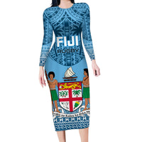 Fiji Rugby Family Matching Long Sleeve Bodycon Dress and Hawaiian Shirt Fijian Go 2023 World Cup LT01 Mom's Dress Blue - Polynesian Pride