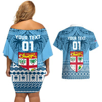 Custom Fiji Rugby Couples Matching Off Shoulder Short Dress and Hawaiian Shirt Fijian Go 2023 World Cup LT01 - Polynesian Pride