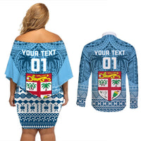 Custom Fiji Rugby Couples Matching Off Shoulder Short Dress and Long Sleeve Button Shirts Fijian Go 2023 World Cup LT01 - Polynesian Pride
