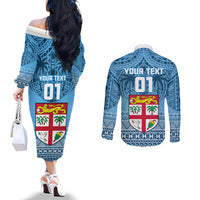 Custom Fiji Rugby Couples Matching Off The Shoulder Long Sleeve Dress and Long Sleeve Button Shirts Fijian Go 2023 World Cup LT01 - Polynesian Pride