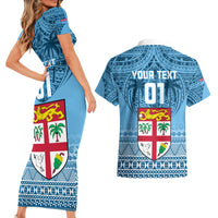 Custom Fiji Rugby Couples Matching Short Sleeve Bodycon Dress and Hawaiian Shirt Fijian Go 2023 World Cup LT01 - Polynesian Pride