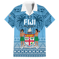 Custom Fiji Rugby Family Matching Short Sleeve Bodycon Dress and Hawaiian Shirt Fijian Go 2023 World Cup LT01 Dad's Shirt - Short Sleeve Blue - Polynesian Pride