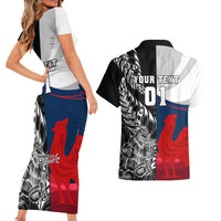 Custom New Zealand And France Rugby Couples Matching Short Sleeve Bodycon Dress and Hawaiian Shirt XV de France Kiwi Silver Fern 2023 World Cup LT01 - Polynesian Pride