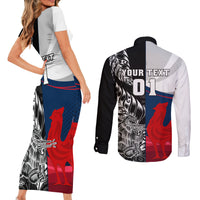 Custom New Zealand And France Rugby Couples Matching Short Sleeve Bodycon Dress and Long Sleeve Button Shirts XV de France Kiwi Silver Fern 2023 World Cup LT01 - Polynesian Pride