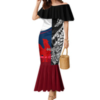 Custom New Zealand And France Rugby Family Matching Mermaid Dress and Hawaiian Shirt XV de France Kiwi Silver Fern 2023 World Cup LT01 Mom's Dress Black - Polynesian Pride