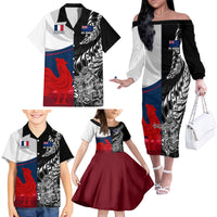 Custom New Zealand And France Rugby Family Matching Off Shoulder Long Sleeve Dress and Hawaiian Shirt XV de France Kiwi Silver Fern 2023 World Cup LT01 - Polynesian Pride