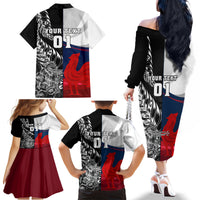 Custom New Zealand And France Rugby Family Matching Off Shoulder Long Sleeve Dress and Hawaiian Shirt XV de France Kiwi Silver Fern 2023 World Cup LT01 - Polynesian Pride