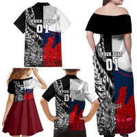 Custom New Zealand And France Rugby Family Matching Off Shoulder Maxi Dress and Hawaiian Shirt XV de France Kiwi Silver Fern 2023 World Cup LT01 - Polynesian Pride
