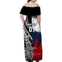 Custom New Zealand And France Rugby Family Matching Off Shoulder Maxi Dress and Hawaiian Shirt XV de France Kiwi Silver Fern 2023 World Cup LT01 - Polynesian Pride