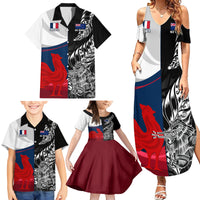 Custom New Zealand And France Rugby Family Matching Summer Maxi Dress and Hawaiian Shirt XV de France Kiwi Silver Fern 2023 World Cup LT01 - Polynesian Pride