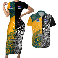 Custom New Zealand And Australia Rugby Couples Matching Short Sleeve Bodycon Dress and Hawaiian Shirt Wallabies Kiwi Silver Fern 2023 World Cup LT01 Black - Polynesian Pride