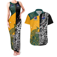 Custom New Zealand And Australia Rugby Couples Matching Tank Maxi Dress and Hawaiian Shirt Wallabies Kiwi Silver Fern 2023 World Cup LT01 Black - Polynesian Pride