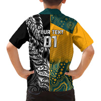 Custom New Zealand And Australia Rugby Family Matching Off Shoulder Maxi Dress and Hawaiian Shirt Wallabies Kiwi Silver Fern 2023 World Cup LT01 - Polynesian Pride