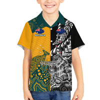 Custom New Zealand And Australia Rugby Family Matching Short Sleeve Bodycon Dress and Hawaiian Shirt Wallabies Kiwi Silver Fern 2023 World Cup LT01 Son's Shirt Black - Polynesian Pride