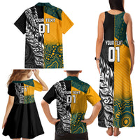 Custom New Zealand And Australia Rugby Family Matching Tank Maxi Dress and Hawaiian Shirt Wallabies Kiwi Silver Fern 2023 World Cup LT01 - Polynesian Pride