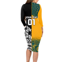 Custom New Zealand And Australia Rugby Long Sleeve Bodycon Dress Wallabies Kiwi Silver Fern 2023 World Cup LT01 - Polynesian Pride