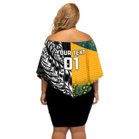 Custom New Zealand And Australia Rugby Off Shoulder Short Dress Wallabies Kiwi Silver Fern 2023 World Cup LT01 - Polynesian Pride